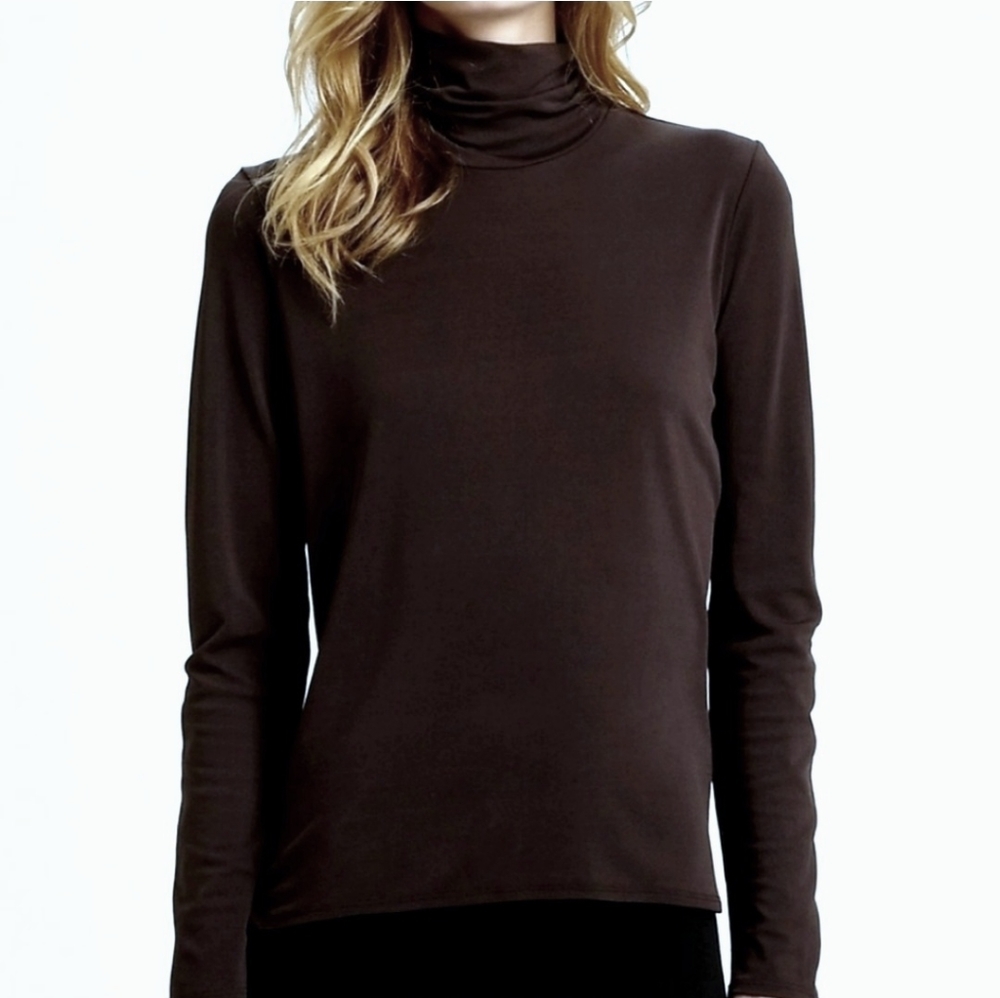 Eileen Fisher Luxe Turtleneck Dark Brown Scrunchneck Gathered Neck